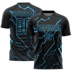 Lightning Black Soccer Sublimation Jersey Sky Blue Custom Uniform