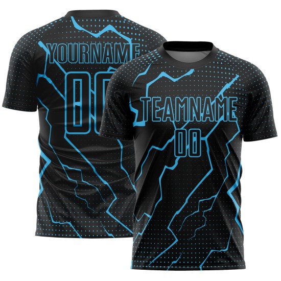 Lightning Black Soccer Sublimation Jersey Sky Blue Custom Uniform Lightning Black Soccer Sublimation Jersey Sky Blue Custom Uniform